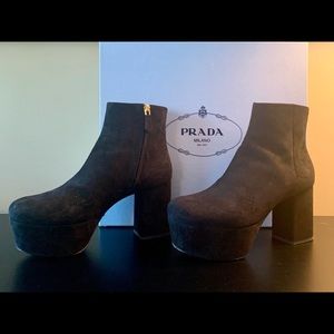 Prada Calzature Donna Black Suede Platform Booties